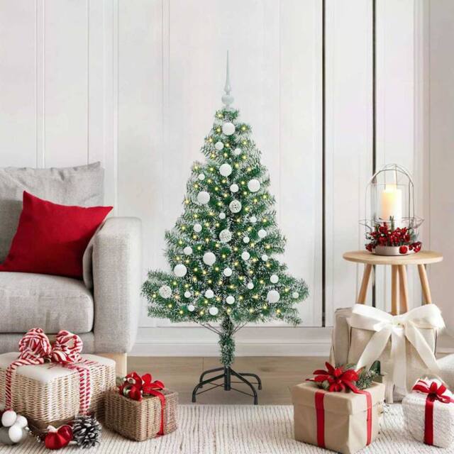 Berkfield Home Artificial Christmas Tree Snow Flocked with LED Light 120 cm in Green - image 1