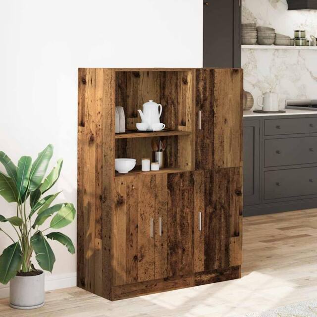 Berkfield Home Durable 2 Piece Kitchen Cabinet Set Old Wood Engineered Wood in Brown - image 1