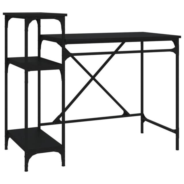 Berkfield Home Desk with Shelves Black 105x50x90 cm Engineered Wood&Iron - Size: 105 x 50 x 90 cm - image 1