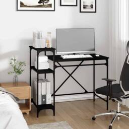 Berkfield Home Desk with Shelves Black 105x50x90 cm Engineered Wood&Iron - Size: 105 x 50 x 90 cm - thumbnail 3