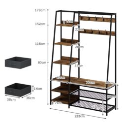 Costway Industrial Coat Rack Metal Garment Clothes Rails Storage Organizer 2 Drawers in Brown - thumbnail 2