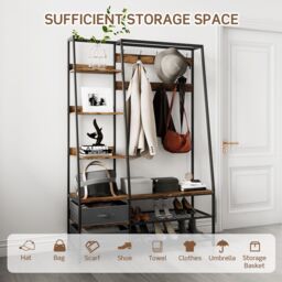 Costway Industrial Coat Rack Metal Garment Clothes Rails Storage Organizer 2 Drawers in Brown - thumbnail 6