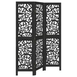 Berkfield Home Room Divider 3 Panels Black Solid Wood Paulownia - thumbnail 2