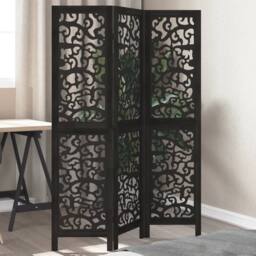 Berkfield Home Room Divider 3 Panels Black Solid Wood Paulownia - thumbnail 1