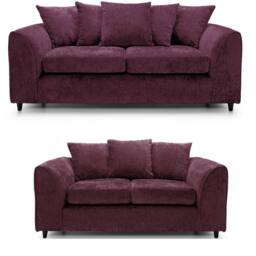 Furnishings For Less UK Monaco Chenille Fabric Sofa Set 3 & 2 Seater Sofa Scatter Back Curved Arm in Purple - thumbnail 1
