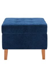 Living and Home Chenille Storage Bench with Rubberwood Legs in Blue - thumbnail 4