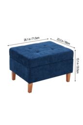 Living and Home Chenille Storage Bench with Rubberwood Legs in Blue - thumbnail 3