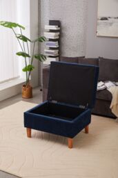 Living and Home Chenille Storage Bench with Rubberwood Legs in Blue - thumbnail 2