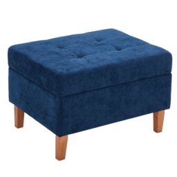 Living and Home Chenille Storage Bench with Rubberwood Legs in Blue - thumbnail 8