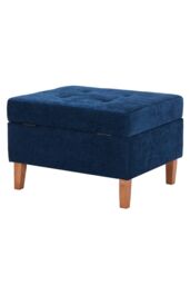 Living and Home Chenille Storage Bench with Rubberwood Legs in Blue - thumbnail 5
