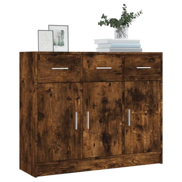 Berkfield Home Sideboard Smoked Oak 91x28x75 cm Engineered Wood in Brown - Size: 91 x 28 x 75 cm - image 1