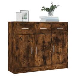 Berkfield Home Sideboard Smoked Oak 91x28x75 cm Engineered Wood in Brown - Size: 91 x 28 x 75 cm - thumbnail 1