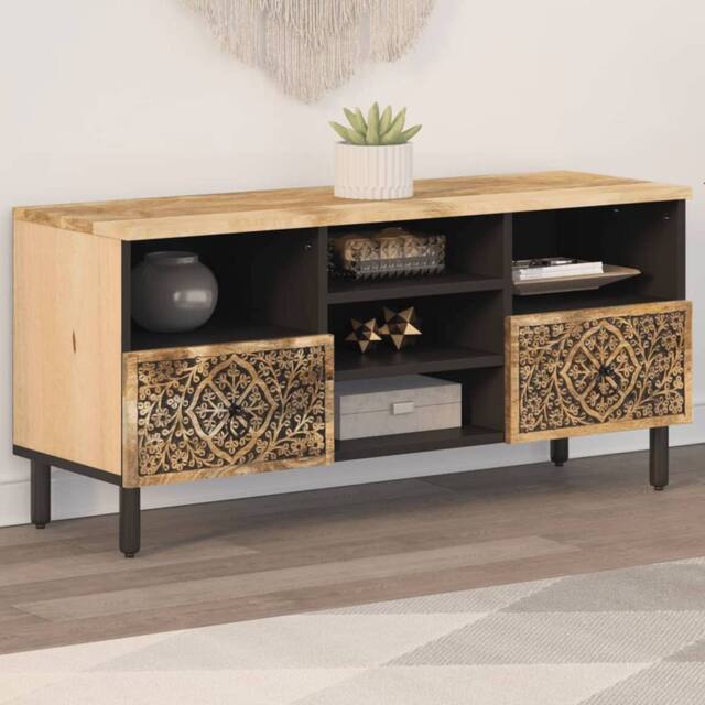 Berkfield Home TV Cabinet 100x33x46 cm Solid Wood Mango in Brown - Size: 100 x 33 x 46 cm - image 1