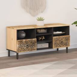 Berkfield Home TV Cabinet 100x33x46 cm Solid Wood Mango in Brown - Size: 100 x 33 x 46 cm - thumbnail 3