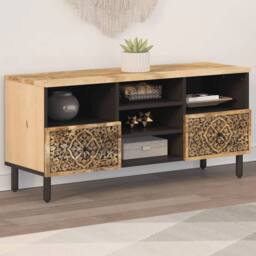 Berkfield Home TV Cabinet 100x33x46 cm Solid Wood Mango in Brown - Size: 100 x 33 x 46 cm - thumbnail 1