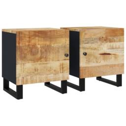Berkfield Home Bedside Cabinets 2 pcs 40x33x46 cm Solid Wood Mango in Black - Size: 40 x 33 x 46 cm - thumbnail 1