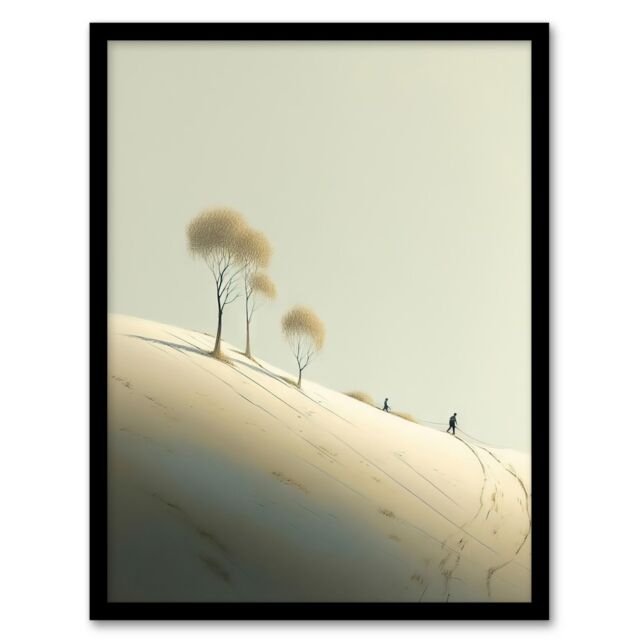 Artery8 Wall Art Print Snow Day By Amy Denver Minimalist Soft Pastel Yellow Minimalism Simple Modern Artwork Art Framed in Grey - Size: A4 - image 1