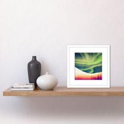 Artery8 Vibrant Aurora Borealis Green Northern Lights Night Sky Landscape Watercolour Painting Square Wooden Framed Wall Art Print Picture 8X8 Inch - thumbnail 2