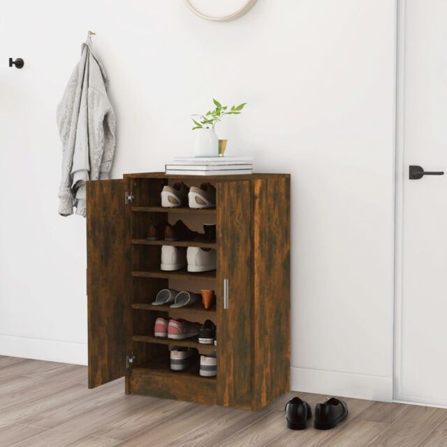 Berkfield Home Shoe Cabinet Smoked Oak 60x35x92 cm Engineered Wood in Brown - Size: 60 x 35 x 92 cm - image 1