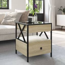 Berkfield Home Coffee Table with Infinity LED Sonoma Oak 40x40x51 cm in Brown - Size: 40 x 40 x 51 cm - thumbnail 4