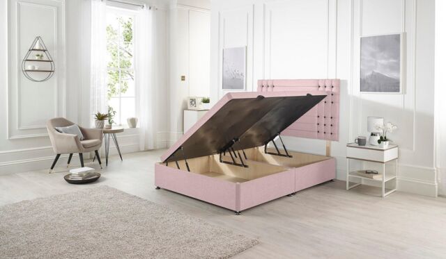 Somnior Flexby Plush Fabric Side Opening Ottoman Bed With Headboard in Pink - Size: Super King - image 1