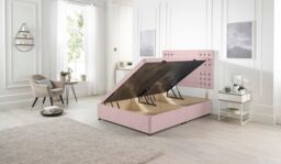 Somnior Flexby Plush Fabric Side Opening Ottoman Bed With Headboard in Pink - Size: Super King - thumbnail 1