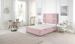 Somnior Flexby Plush Fabric Side Opening Ottoman Bed With Headboard in Pink - Size: Super King - thumbnail 2