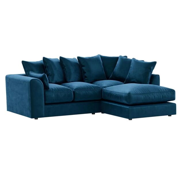 Furnishings For Less UK Brooklyn Plush Velvet 3 to 4 Seater L Shaped Corner Sofa Right Hand Facing in Blue - image 1
