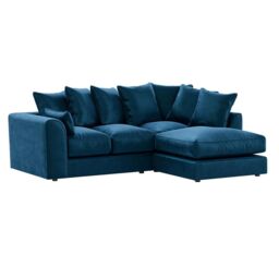 Furnishings For Less UK Brooklyn Plush Velvet 3 to 4 Seater L Shaped Corner Sofa Right Hand Facing in Blue