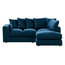 Furnishings For Less UK Brooklyn Plush Velvet 3 to 4 Seater L Shaped Corner Sofa Right Hand Facing in Blue - thumbnail 2