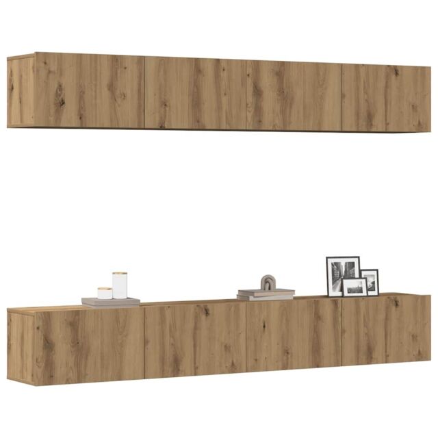 Berkfield Home Wall Mounted TV Cabinets 4 pcs Artisan Oak 100x30x30 cm in Brown - Size: 100 x 30 x 30 cm - image 1