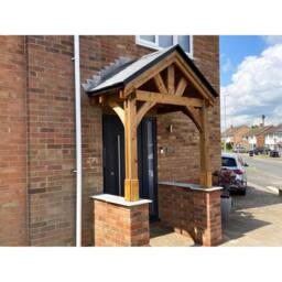 Dunster House Wooden Porch Canopy Kit 2m x 1.5m Black Shingles Half Height 2 Post in Brown - thumbnail 2
