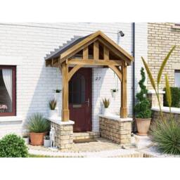 Dunster House Wooden Porch Canopy Kit 2m x 1.5m Black Shingles Half Height 2 Post in Brown - thumbnail 3