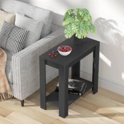Kelvenix 2-Tier Narrow Side Table Sofa Skinny End Table in Black - Size: 0.6m2 - thumbnail 5
