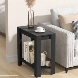 Kelvenix 2-Tier Narrow Side Table Sofa Skinny End Table in Black - Size: 0.6m2