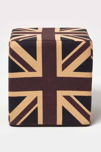 Homescapes Cotton Cube Pouffe Vintage Union Jack - image 1