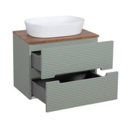 Bathroom Kingdom Monza Green & Walnut Fluted Wall Hung Vanity Basin 600mm - thumbnail 2