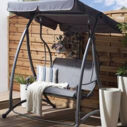 Wyld and Coco 2 Seater Garden Swing Grey Fabric Powder Coat Steel Adjustable