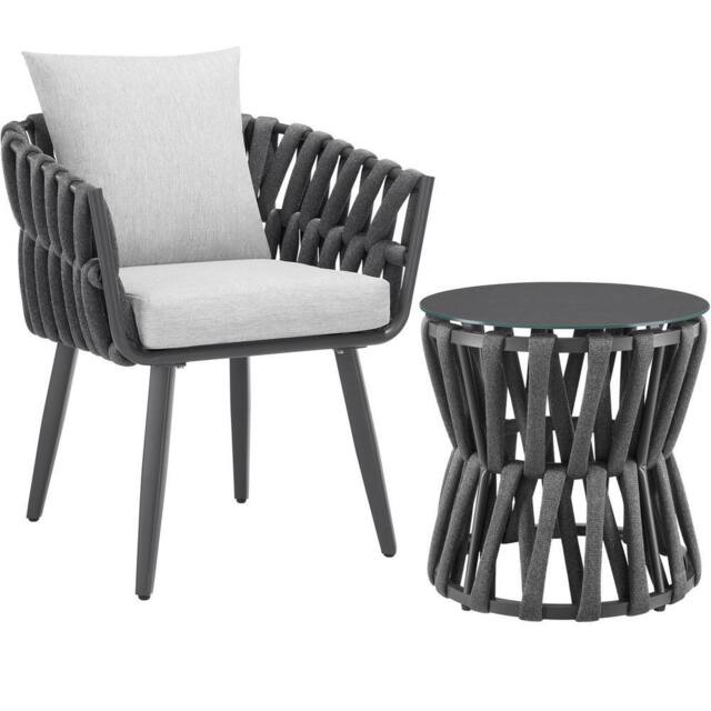 tectake Lugano Set In Rope Design, Aluminum Frame, Screw-On Legs in Dark Grey - Size: 1 Seater - image 1