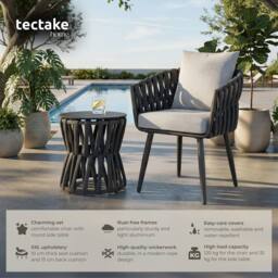 tectake Lugano Set In Rope Design, Aluminum Frame, Screw-On Legs in Dark Grey - Size: 1 Seater - thumbnail 2