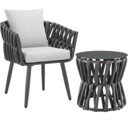 tectake Lugano Set In Rope Design, Aluminum Frame, Screw-On Legs in Dark Grey - Size: 1 Seater - thumbnail 1