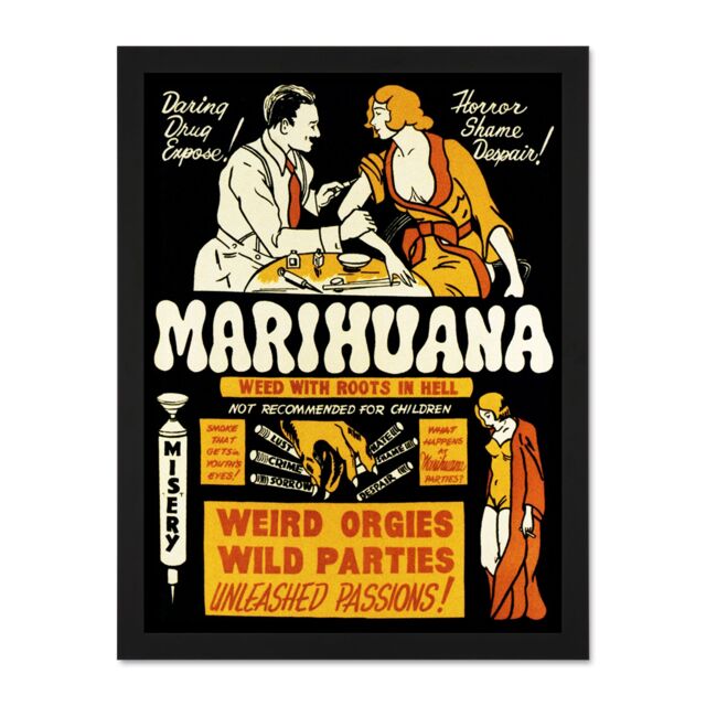 "Artery8 Wall Art Print Political Drug Abuse Marijuana Weed Weird Cool Large Framed Wall Décor Art in Light Oak - Size: W18"" x H24""" - image 1