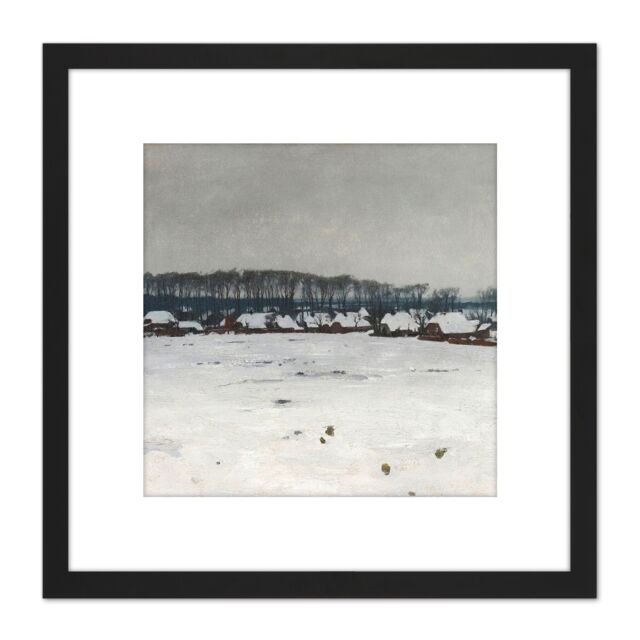 Artery8 Van Ruisdael Winter Landscape Snow Trees Painting 8X8 Inch Square Wooden Framed Wall Art Print Picture with Mount in Black - image 1