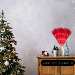 Shatchi 45cm Prelit Pampas Grass Warm White LEDs Battery-Operated Christmas Artificial Flowers for Boho Room Decorations in Red - thumbnail 5