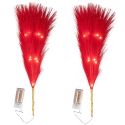 Shatchi 45cm Prelit Pampas Grass Warm White LEDs Battery-Operated Christmas Artificial Flowers for Boho Room Decorations in Red - thumbnail 6
