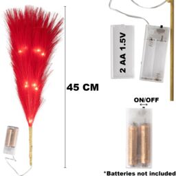Shatchi 45cm Prelit Pampas Grass Warm White LEDs Battery-Operated Christmas Artificial Flowers for Boho Room Decorations in Red - thumbnail 2