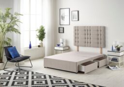 Somnior Bliss Divan Bed Base With 4 Drawers & Headboard Plush in Silver - Size: Small Double