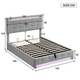Merax 4ft6 Double Velvet Ottoman Storage Bed with Lights & Tufted Headboard in Grey - thumbnail 4