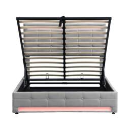 Merax 4ft6 Double Velvet Ottoman Storage Bed with Lights & Tufted Headboard in Grey - thumbnail 6