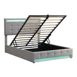 Merax 4ft6 Double Velvet Ottoman Storage Bed with Lights & Tufted Headboard in Grey - thumbnail 8